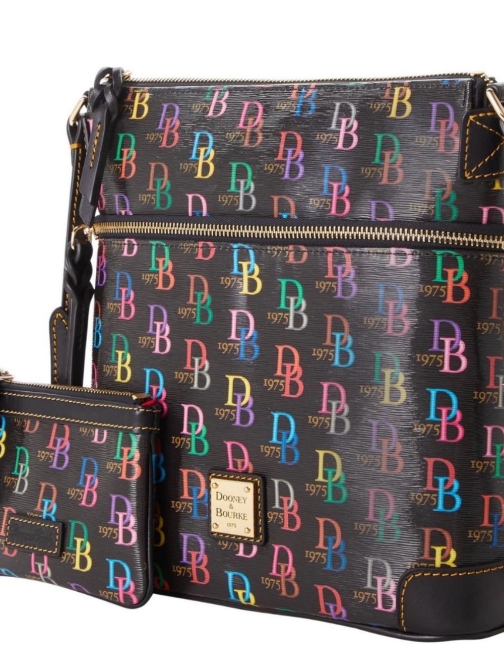 Dooney & Bourke DB75 Black Multicolor DB Logo Crossbody with Wristlet Bag Set